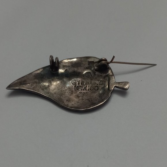 Vintage Mexico Sterling Silver Brooch with Abalone Shell Inlay - Picture 6 of 6